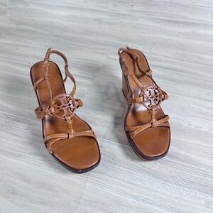 TORY BURCH Miller Knotted Wedge Sandal In Camel Size 7.5